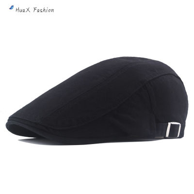 HuaX ผู้ชายผ้าฝ้าย Beret หมวกบางย้อนยุคปรับหมวกนิวส์บอยอินเทรนด์สีทึบครีมกันแดด Breathable หมวก Cabbie