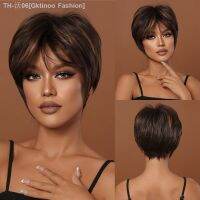 Brown Pixie Cut Synthetic Wigs for Women Short Straight Red Brown Highlights Wig with Bangs Cosplay Layered Wig Heat Resistant [ Hot sell ] Gktinoo Fashion