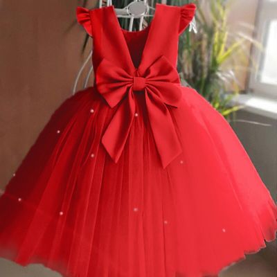NNJXD Baby Princess Party Dress for Girls Toddler 1st Birthday Prom Gown Tulle Kids Wedding Dresses Red Girls Christmas Dress