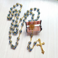 ร้อน Diyalo ศาสนา Blue Rose ลูกปัดอธิษฐาน Chain สร้อยคอ Rhinestone St Benedict เหรียญ Crucifix Cross จี้เครื่องประดับ