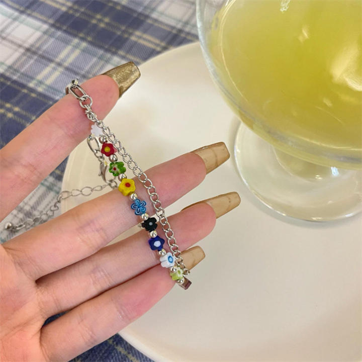 stylish-wrist-adornments-popular-bracelet-designs-unique-design-bracelets-colorful-glass-flower-bracelets-dopamine-boost-bracelets