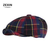 【Hot Sale】 and winter fashion plaid octagonal hat female British retro painter newsboy male literary woolen