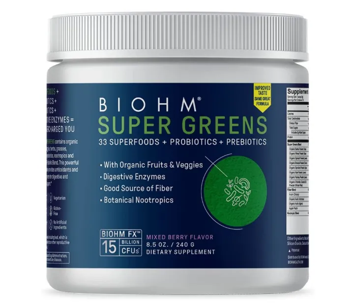 BIOHM Super Greens Antioxidant Powder with New Great Taste, Probiotics