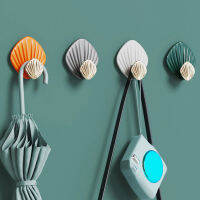 【คลังสินค้าพร้อม】ตะขอแขวนผนัง4ชิ้น Punch-Free Clothes Coat Key Holder Shell Shape ผ้าขนหนูตะขอแขวนอุปกรณ์ห้องน้ำ