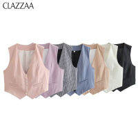 ร้อน, ร้อน★CLAZZAA Women Fashion Multicolor Plain Vest V-Neck Sleeveless Female Chic Lady Casual Basic Business Waistcoat