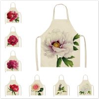 1Pcs Flower Pattern Kitchen Apron for Woman Sleeveless Cotton Linen Aprons Home Cooking Baking Bibs Cleaning Tools 2 Size