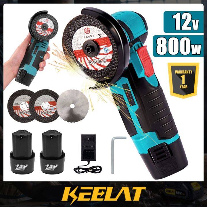 KEELAT Mini Cordless Angle Grinder Electric 2 Battery Portable 12V 80mm ...