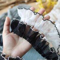 4cm Wide New Pleated Lace Fabric White And Black Organza Tulle Ruffles Trim Embroidered Ribbon DIY Curtain Fringed Decoration Fabric  Material