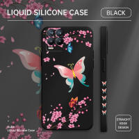 เคสเคสโทรศัพท์สำหรับ Realme 8 Realme 5กรัม Realme 8i Realme 8 Pro สี Butterflys เคสโทรศัพท์ลายดอกพีชบานขอบสี่เหลี่ยมปลอกซิลิโคนน้ำคลุมทั้งหมดปกป้องเคส