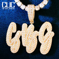 Custom Cursive Letter Name Pendant Necklace For Men Women Solid Back Micro Pave Zircon Hip Hop Rock Jewelry