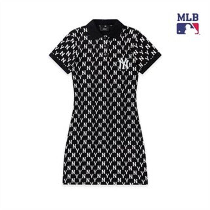 fashion-mlb-ชุดเดรสผ้าฝ้าย-แขนสั้น-พิมพ์ลายตัวอักษร-สายตายาว-สําหรับผู้หญิง