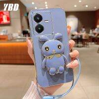 YBDเคสกระต่ายน่ารักสำหรับ Vivo Y22S Y22 Y16 Y35 2022 4G Y77 5G Y77E Y77e (T1) เคสโทรศัพท์การ์ตูนขาตั้งภาพสามมิติเคสซิลิโคนแบบนิ่มฟรีสายคล้อง