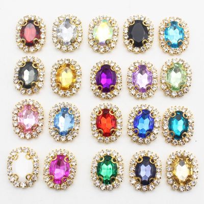 15x20mm Gold 10pcs Four Hole Sewing Oval Rhinestone Wedding Hair Accessories Hand Sewing Accessories