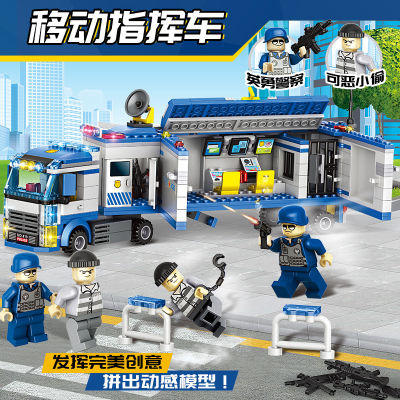 Pinxing 410ของเล่นอณุภาคเล็กบล็อกตัวต่อใช้ได้กับเลโก้,รถยนต์ประกอบกองบัญชาการตำรวจเมือง,ของเล่นเด็ก DIY