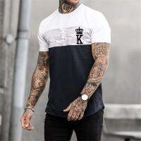 Fashion Letter Print Holiday Casual MenS T-Shirt K King Pattern Oversized Daily Sports Loose Top Streetwear Trendy Short Sleeve