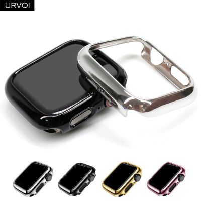 URVOI Cover for apple watch series 8 7 6 SE 5 4 case for iwatch electroplating shiny PC protector 41 45mm Ultra-thin frame band
