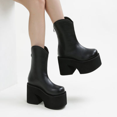 PEPE DRAGON Korean Fashion Size 35-43 Plus Size 11cm Thick Heel Waterproof Platform Thick Bottom Muffin Big Toe Short Boots