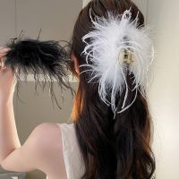 Korean Fashion White Feather Hair Clips for Women Claw Clips New High-end Feather Headbands for Women Hair Accessories Headwear