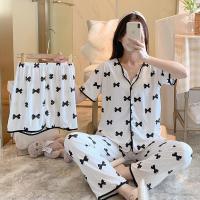 【LZ】✆❄  Conjunto de pijama dos desenhos animados das mulheres calças compridas loungewear manga curta roupa para casa feminina pijamas doces meninas verão primavera novo 3 peças