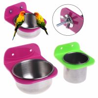 Bird Parrot Feeder Stainless Steel Food Water Feeding Bowl Container Birds Feeders For Crates Cages Coop Parrots Pet Drop Ship