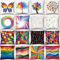 Square Rainbow Print Pillowcase Car Sofa Cushion Cover with Home Decoration