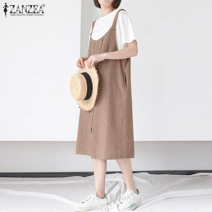 สินค้ามาใหม่-จัดส่งฟรี-fancystyle-zanzea-ชุดเดรสมิดีแขนกุดหลวมลำลองผู้หญิงฝ้ายลินิน-sundress-สีพื้น-8