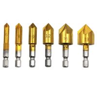 ๑◆☎Keiko Hexagonal Shank Five-blade Chamfering Device Countersunk Drill Bits Plank Reaming Drilling Chamfering Drilling Inclined Hole Chamfering Set