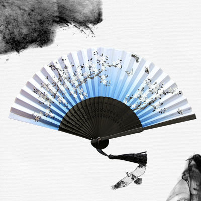 Female Wooden Fan Classical Home Shank Tassel Quality Silk Japanese Folding