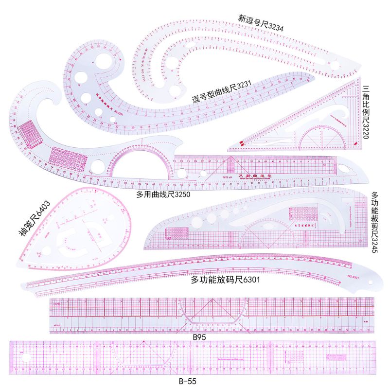Used for Tailors Pattern Maker DIY Apparel Sewing Clothing Bendable Drawing Template Yikuo Sewing Tools-4 Pieces French Metric Ruler Kit Fashion Designing 