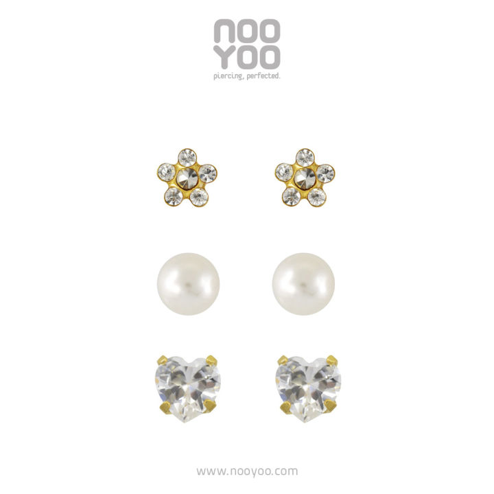 nooyoo-ต่างหูสำหรับผิวแพ้ง่าย-set-combination-white-gold-plated