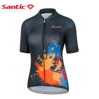 Santic ผู้หญิงขี่จักรยานแขนสั้นด้านบนขี่กีฬาภูเขาสีพิมพ์ระบายอากาศเสื้อผ้าที่มีน้ำหนักเบาเอเชีย