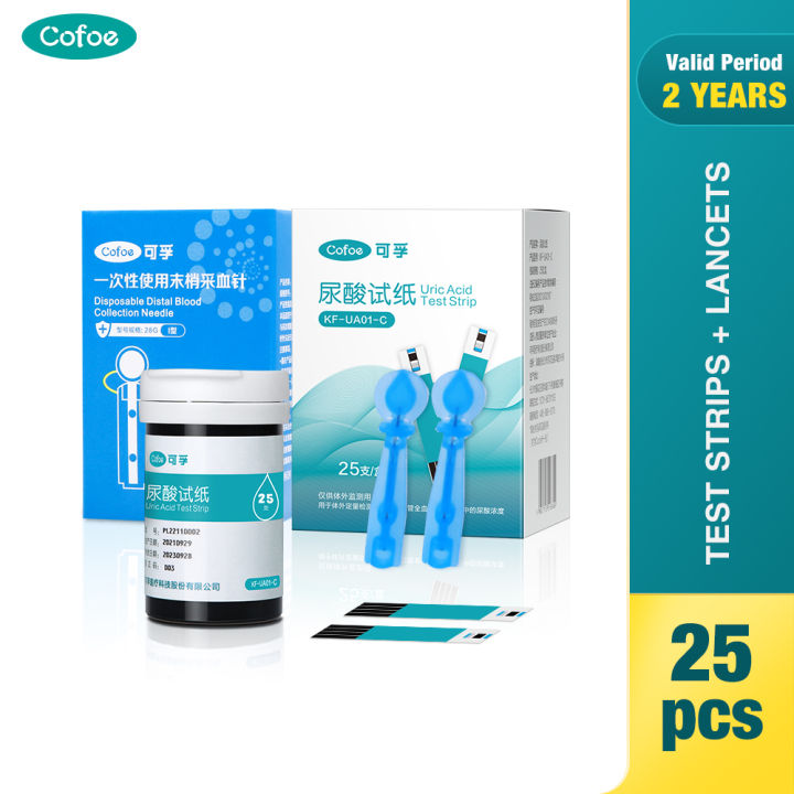 Cofoe 25pcs Uric Acid Test Monitor Set With 25pcs Uric Strips 25pcs Lancets  Gout Uric Acid Meter UA Test Kit