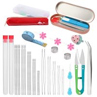 ♙☃ KRABALL 1Set Central Opening Curved Beading Needles Set with Beading Needles Straight Beaded Needles Needle Threader Thimble