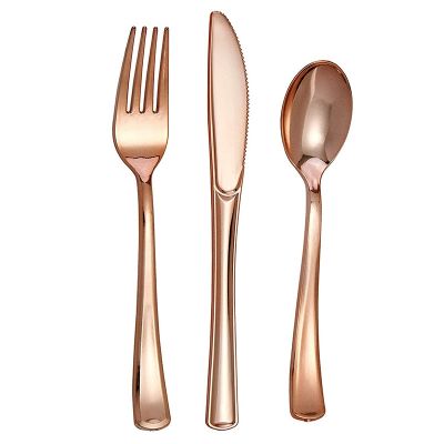 [HOT QIKXGSGHWHG 537] 18/24Pcs Rose Gold พลาสติก Silverware Disposable Flatware ชุด Heavyweight ช้อนส้อมพลาสติกรวม10ส้อม10ช้อน10มีด