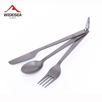 Widesea ไทเทเนียมช้อนส้อม 3 ชิ้นชุด 50G Camping Tableware Ultralight Travel Tourist เครื่องครัวกลางแจ้งเกียร์อุปกรณ์ Carabiner