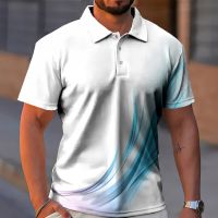 New Summer Mens Polo Shirt Line Pattern print Outdoor Business Casual Golf Shirt Fashion Short Sleeve T-Shirt Man Clothing