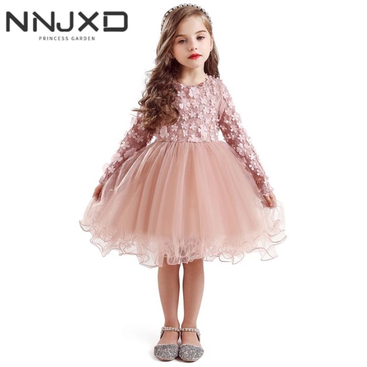 NNJXD 2020 Váy công chúa cho trẻ em Váy ren dài tay giản dị Tiệc ...