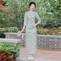 [COD] Cheongsam หนังกลับฤดูใบไม้ร่วงสินค้าใหม่ความยาวปานกลางสไตล์จีนอารมณ์เข้ารูปสาวน้อยชุดกี่เพ้า