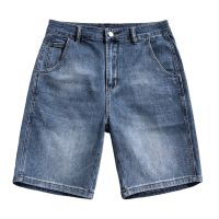 【Ready】? Summer Thin Denim Shorts Mens Loose Straight Stretch Washed Cold Feel Youth Five-point Pants Outer Wear