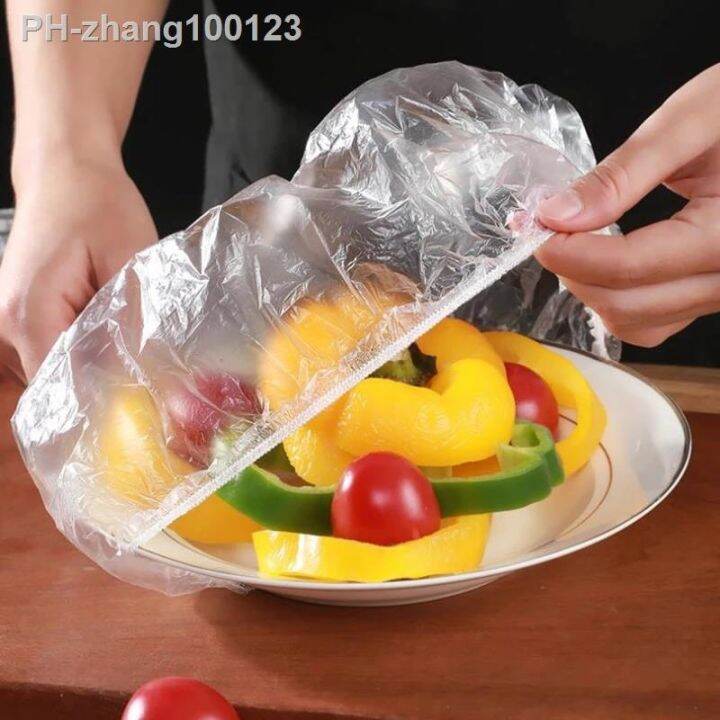 100pcs-disposable-food-cover-kithchen-refrigerator-fruit-food-stretch-leftovers-protection-flim-dustproof-bowls-cups-caps-bag