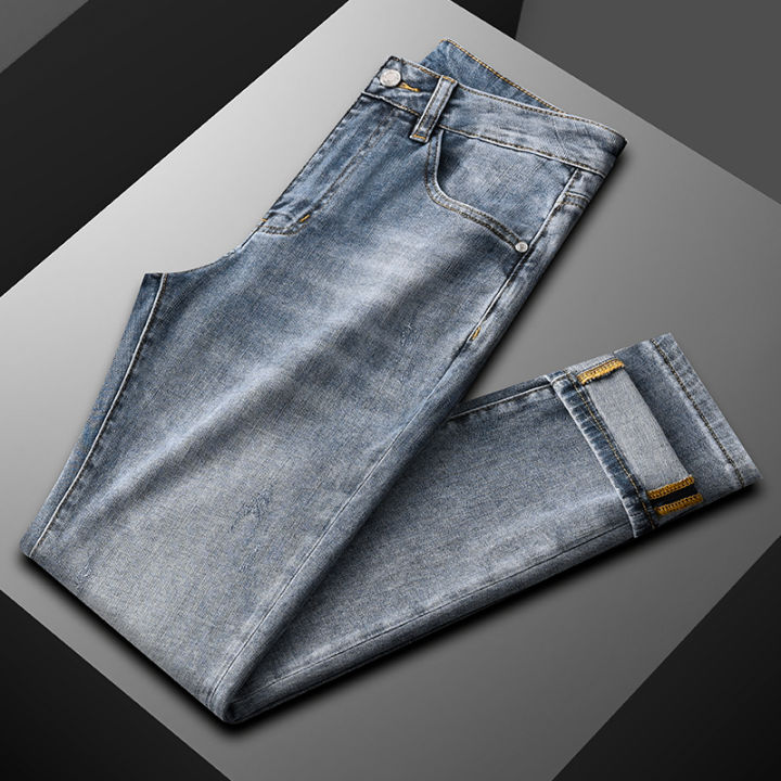 ของแท้100-พร้อมสต็อก-2022-armani-brand-men-pants-vintage-mid-waist-jeans-fashion-all-match-skinny-denim-trousersth