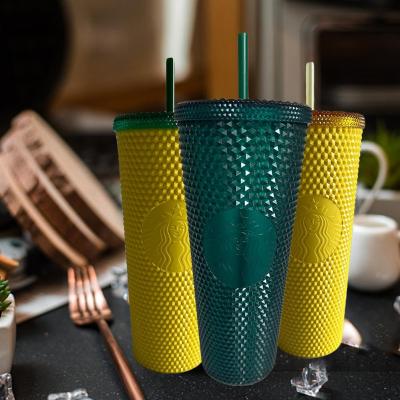 Starbuckscup แก้วกาแฟสตาร์บัคเงางาม ใหม่ Bright Face ชุดสีใส Durian Cup เพชรแวววาวถ้วย710Ml/24Oz แก้วหนาม Starbuck cup