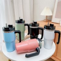 Amazon Hot Selling New Car Mug With Handle Beer Mug 304 Stainless Steel Double Vacuum Straw Insulation Mug 【Bottle】