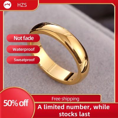 HZS แหวนแฟชั่นสำหรับผู้ชายและผู้หญิงทำจากสแตนเลสขายดีทรงกลมเรียบง่ายไม่ซีดจางกันน้ำและกันเหงื่อขนาด4มม.