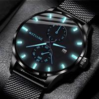 MSTIANQ Mens Watch Black Dial Stainless Steel Band Date Mens Business Male Watches Waterproof Luxuries Men Wrist Watches