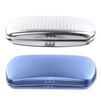 2pcs Glasses Case, Aluminum Hard Shell Eyeglasses Case Striped Spectacles Box for Small and Medium Frames - Blue &amp; Silver