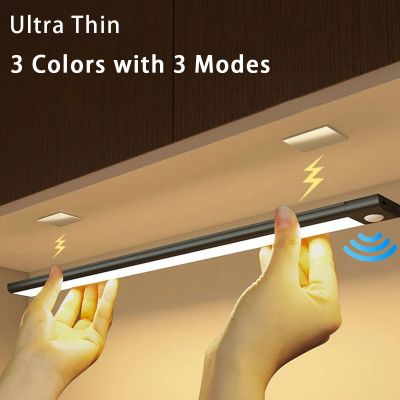 【DT】hot！ 3 Color Sensor Closet Night Cabinet Lights USB Rechargeable Wardrobe Lighting Lamp