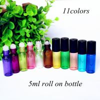 5pcs/pack 5ml Amber Perfume Glass Bottle with Glass/Metal Ball Roller Essential Oil Vials Refillable Perfume Roll on Bottle