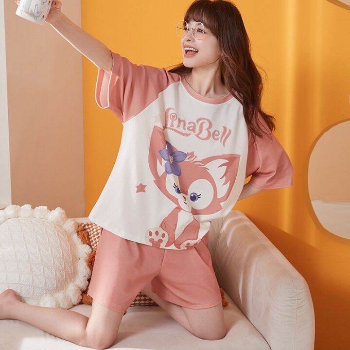 pink-fox-short-sleeve-pajamas-ชุดนอนแขนสั้นขาสั้นลินาเบล-จิ้งจอกสีชมพูสุดน่ารัก-พร้อมส่ง