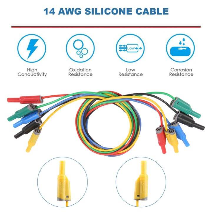 5pcs-banana-plug-silicone-test-leads-4mm-fully-insulated-safety-shrouded-stackable-banana-plug-soft-wire-extension-cable